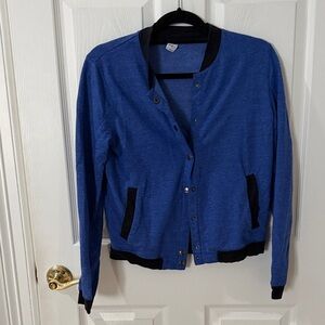 Blue Women’s Snap-Front Bomber Jacket style sweater unity medium with pockets
